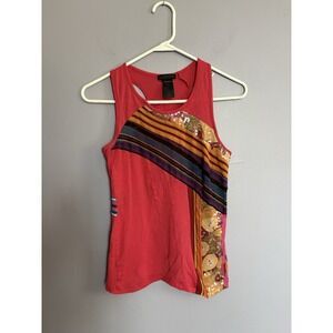 VTG Y2K Custo Barcelona Tank Top Red Sequins Mixed Media Artsy Summer Festival S
